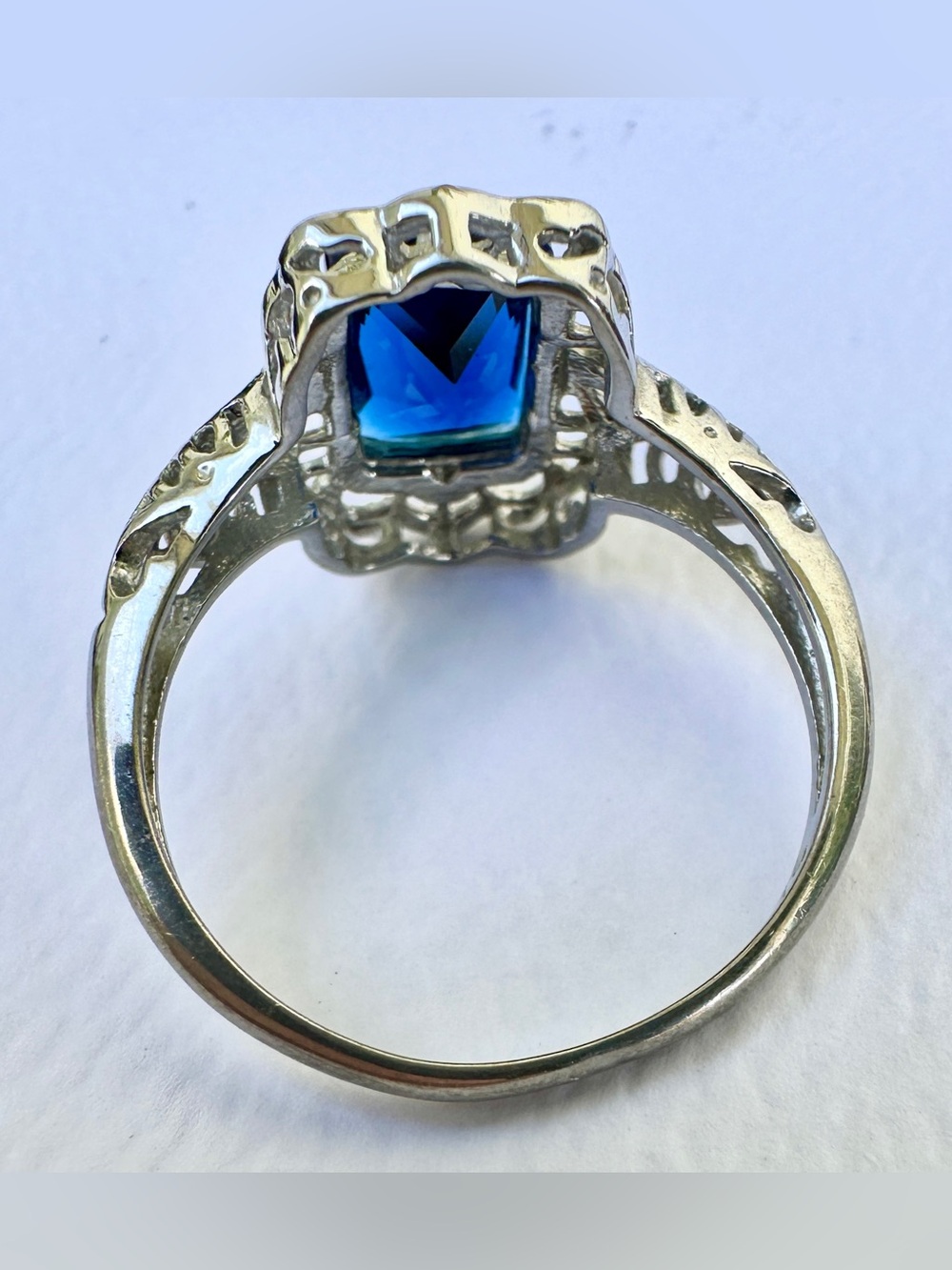 925 Sterling Silver Blue Sapphire Filigree Ring Size 9 - Picture 5 of 7